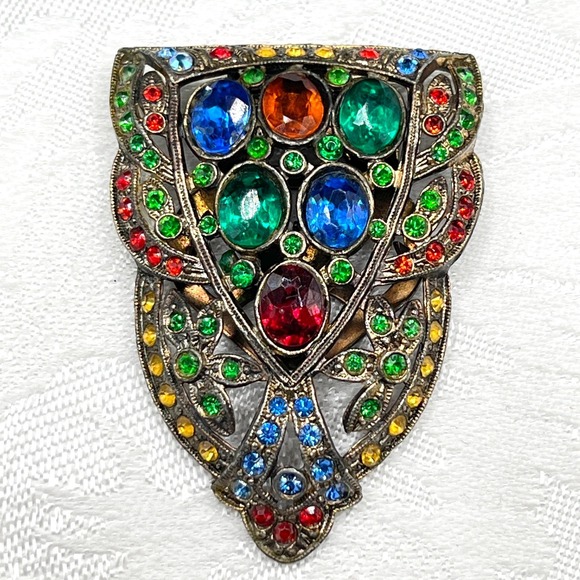 Vintage Deco Old Hollywood Multi Color Rhinestone Pot Metal Dress Clip main image 8
